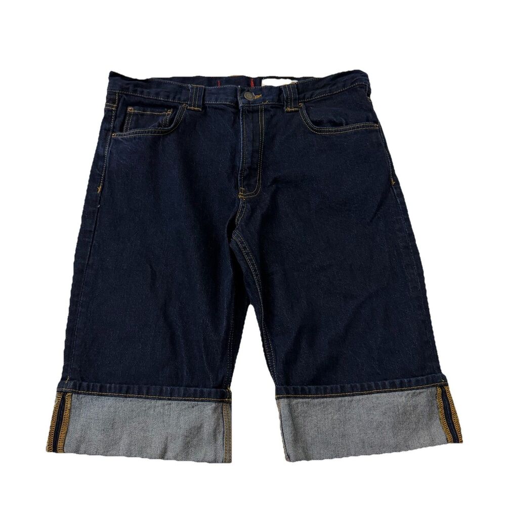 Zara Capri Short Jeans Womens 10 Blue Dark Cuffed Wide Leg Crop Denim‎ High-Rise